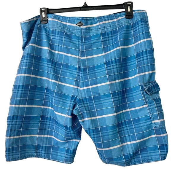 O’Neill Blue Plaid Hybrid Unlined Cargo Swim Trunks Tie Closure Men’s Size 40 - Picture 2 of 7